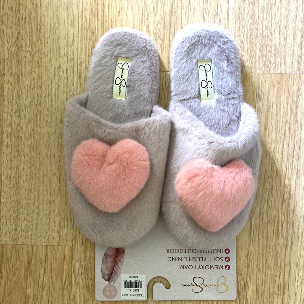 Jessica Simpson Gray/Pink House Slippers Size 9/10